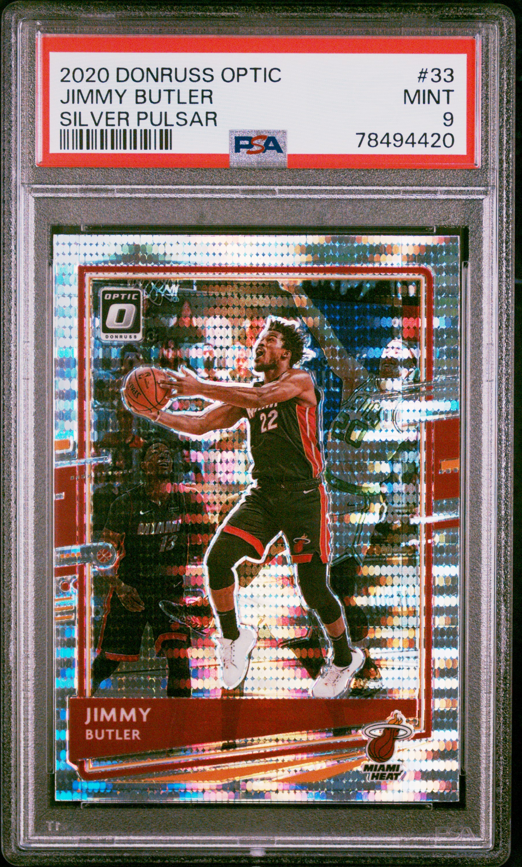 Jimmy Butler 2020 Panini Donruss Optic Silver Pulsar Basketball Card #33 PSA 9