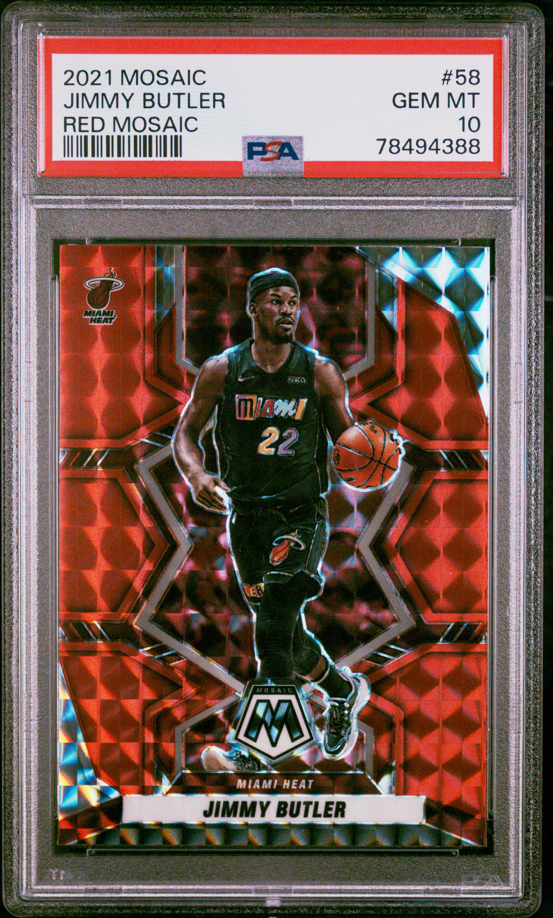 Jimmy Butler 2021 Panini Mosaic Red Prizm Basketball Card #58 Graded PSA 10