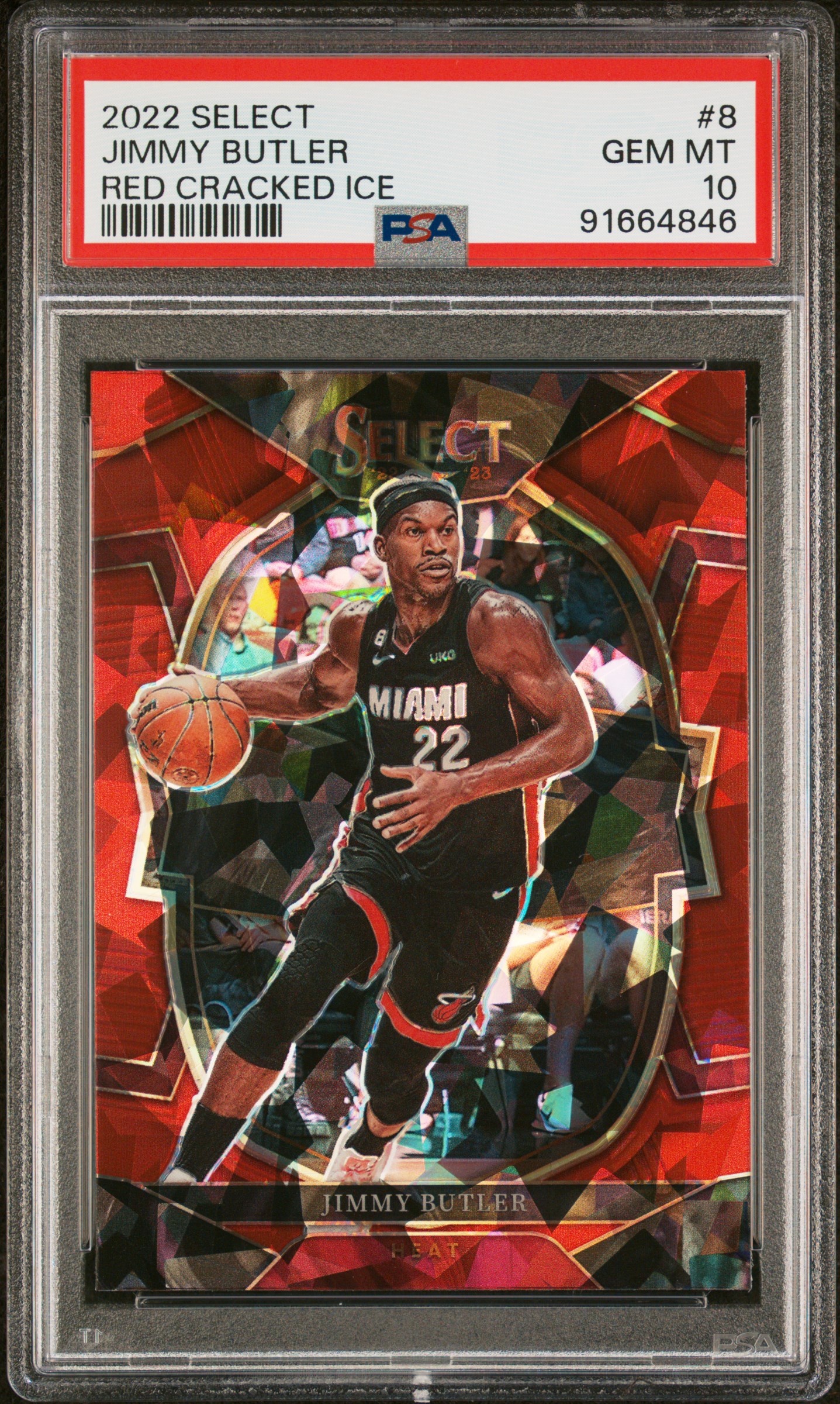Jimmy Butler 2022 Panini Select Red Cracked Ice Basketball Card #8 Graded PSA 10