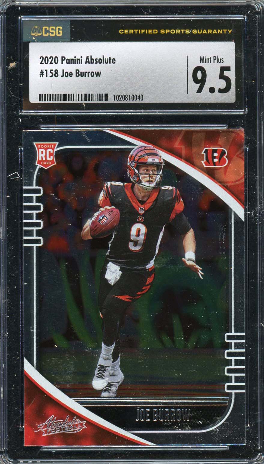 Joe Burrow 2020 Panini Absolute Football Rookie Card RC #158 Graded CSG 9.5