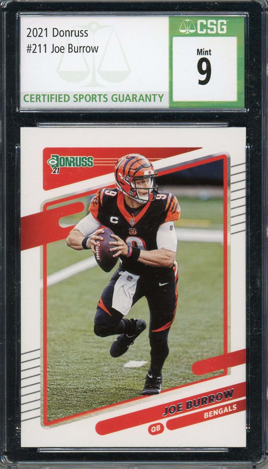 Joe Burrow 2021 Donruss Football Card #211 Graded CSG 9
