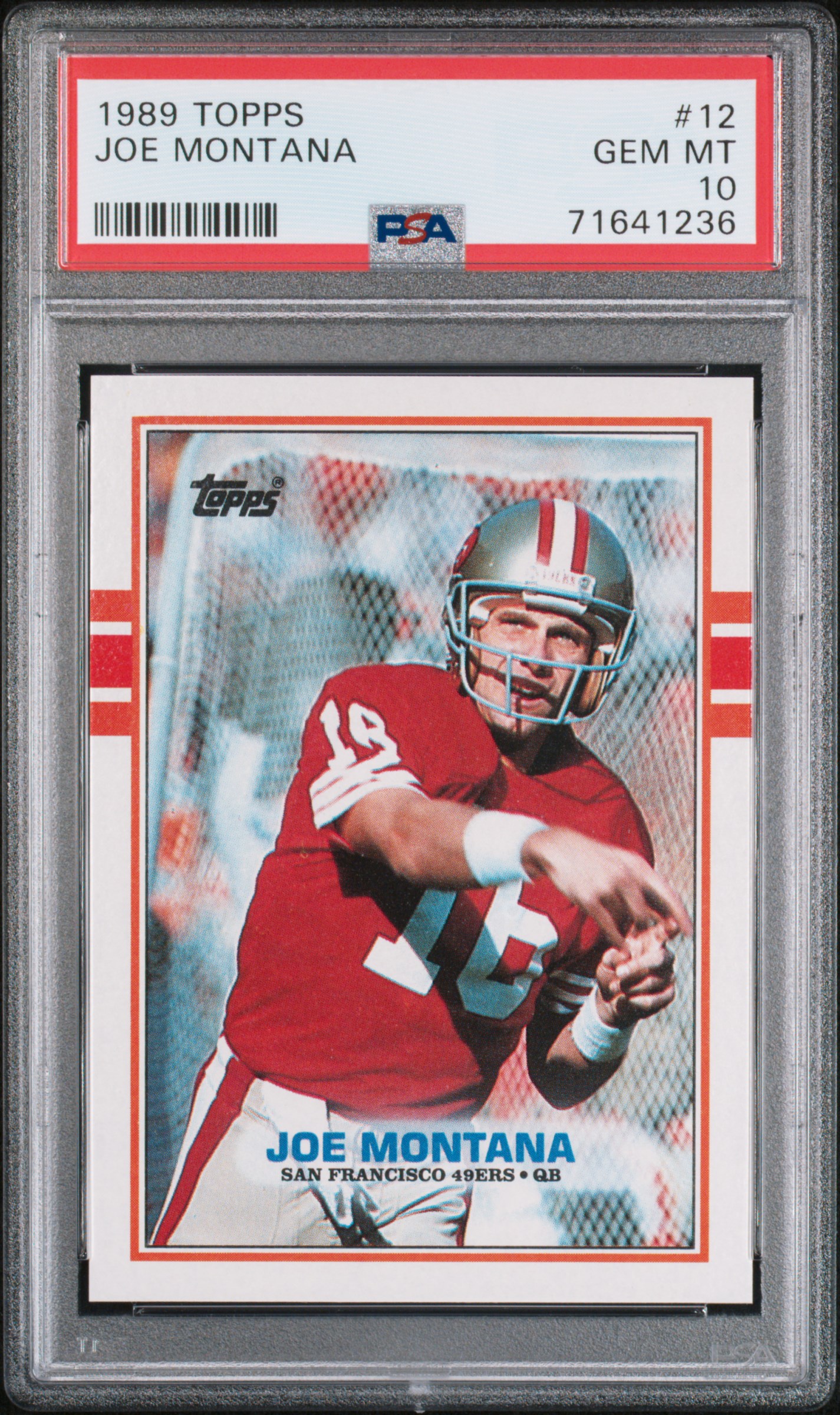 Joe Montana 1989 Topps Football Card #12 Graded PSA 10