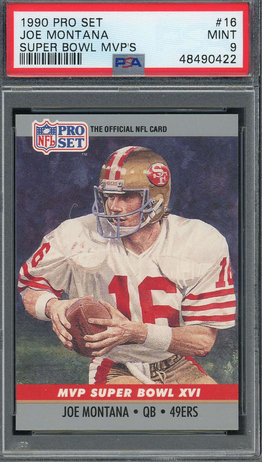 Joe Montana 1990 Pro Set Super Bowl MVPs Football Card #16 PSA 9 Joe Montana 1990 Pro Set Super Bowl MVPs Football Card #16 PSA 9