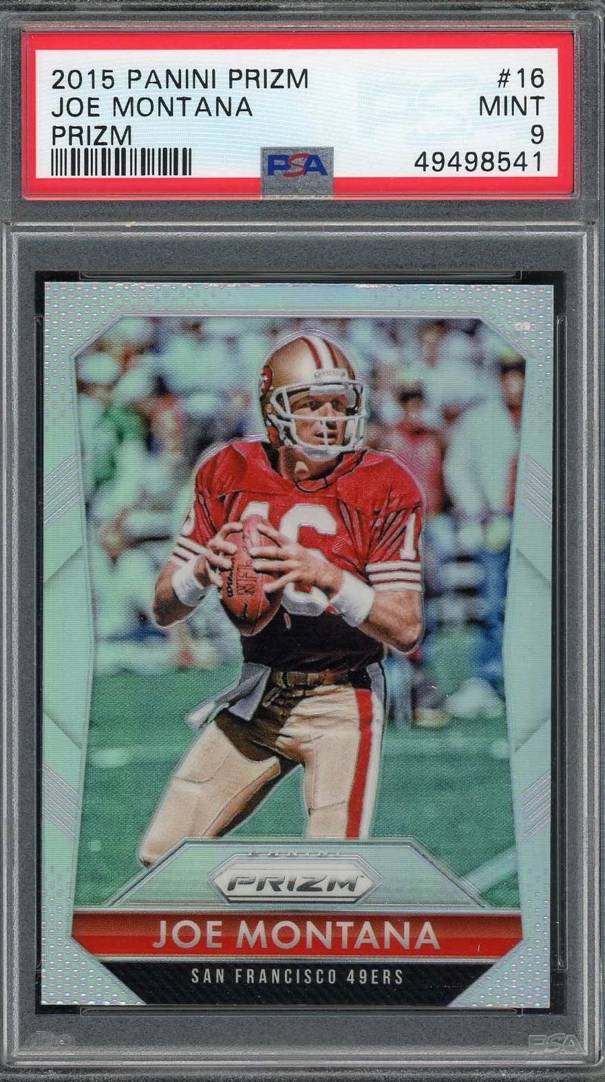 Joe Montana 2015 Panini Prizm Football Card #16 Graded PSA 9
