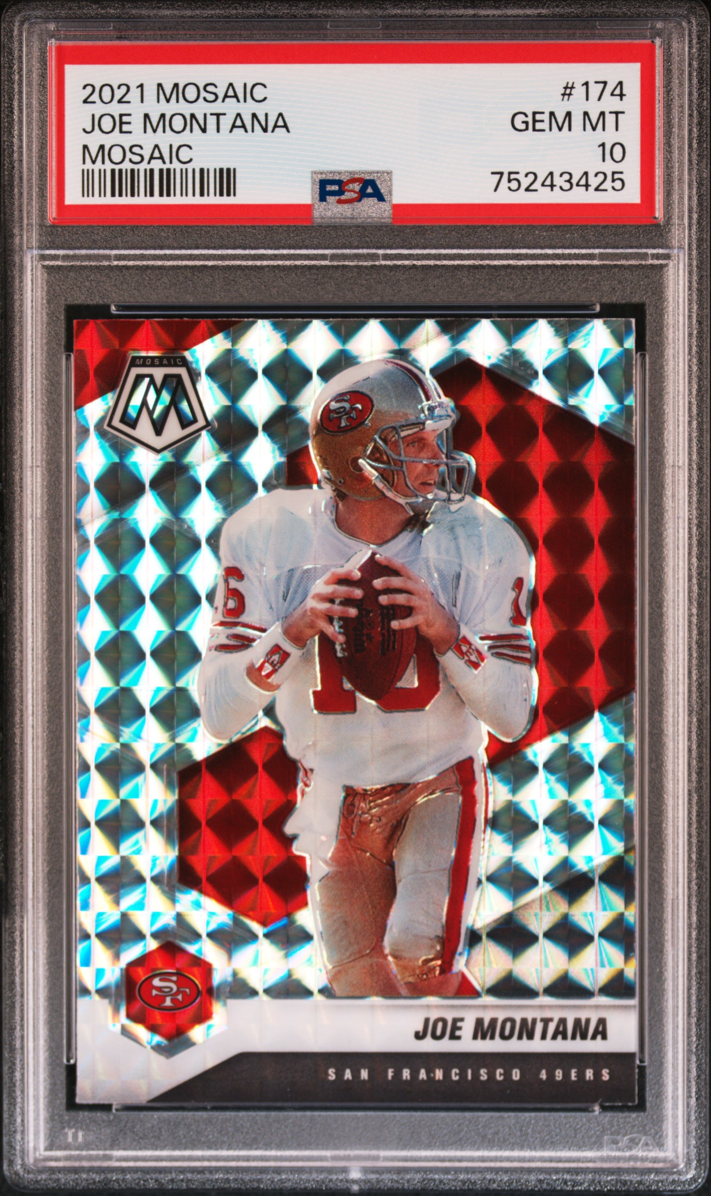 Joe Montana 2021 Panini Mosaic Silver Prizm Football Card #174 Graded PSA 10