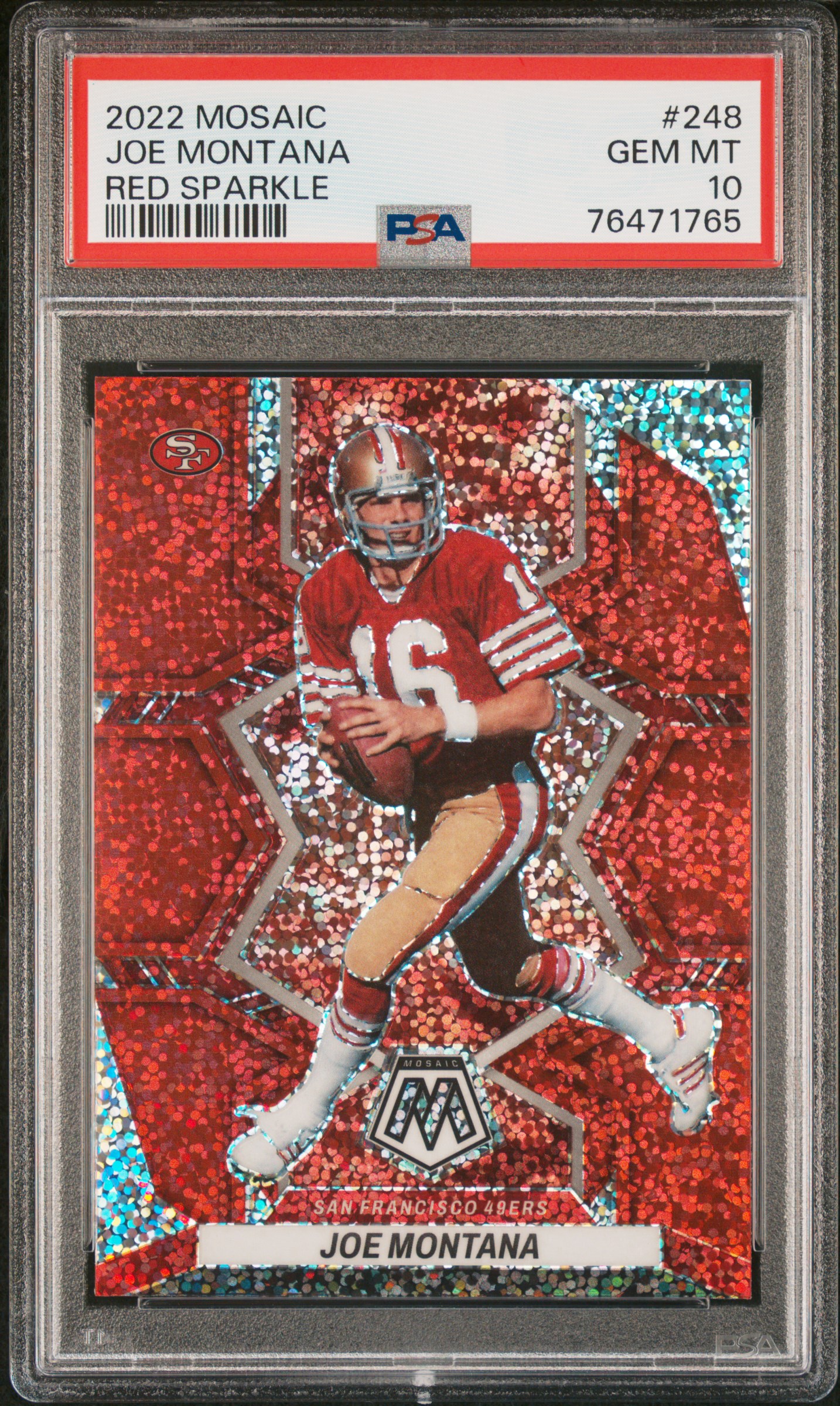Joe Montana 2022 Panini Mosaic Red Sparkle Football Card #248 Graded PSA 10