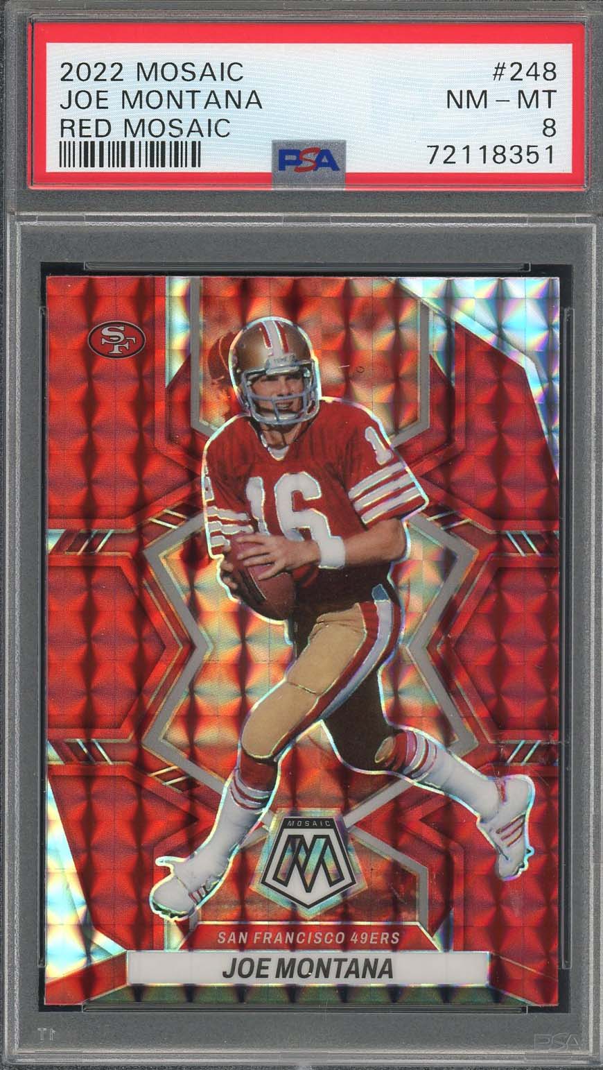 Joe Montana 2022 Panini Mosaic Red Prizm Football Card #248 Graded PSA 8