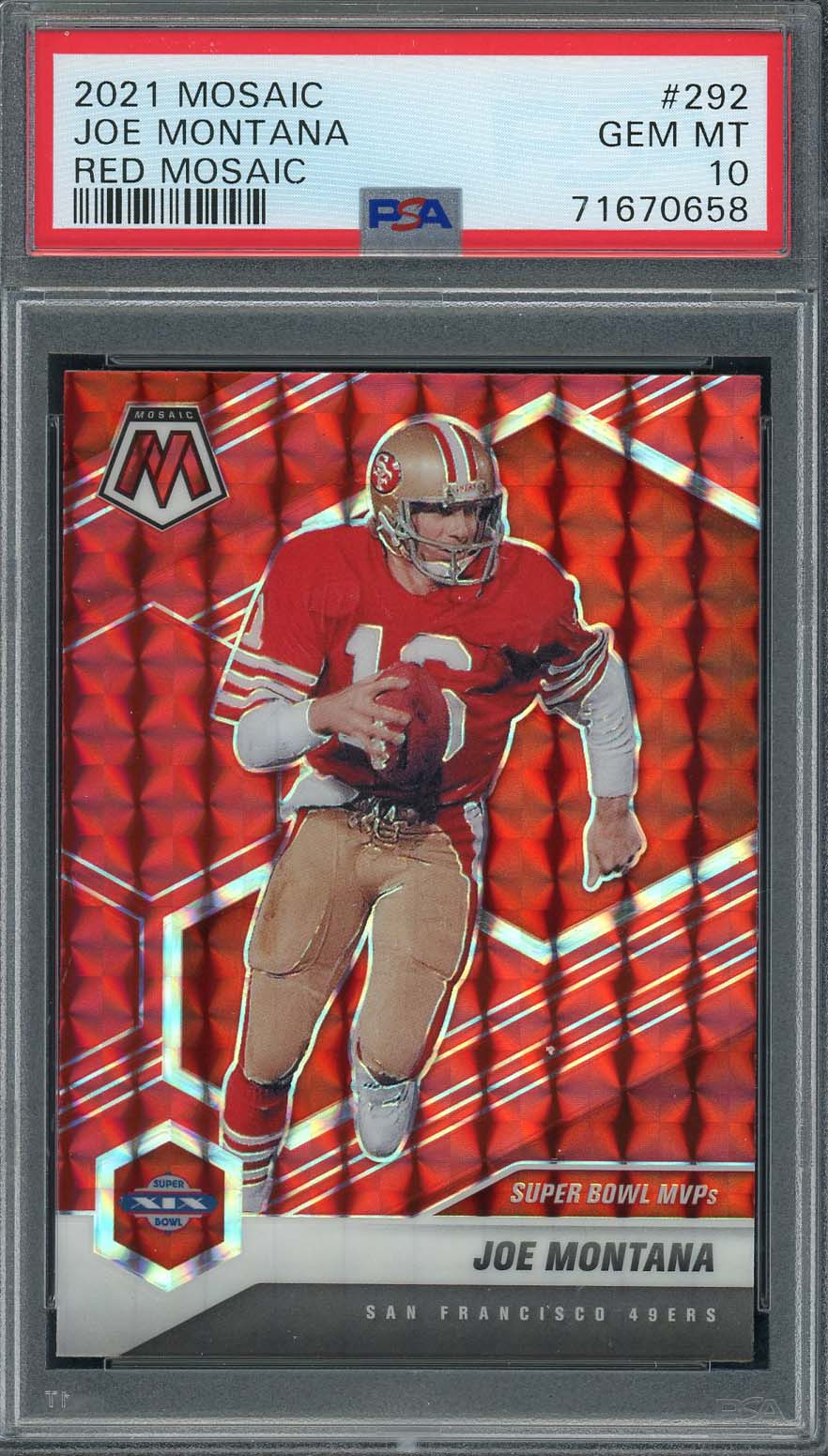 Joe Montana 2021 Panini Mosaic Red Prizm Football Card #292 Graded PSA 10