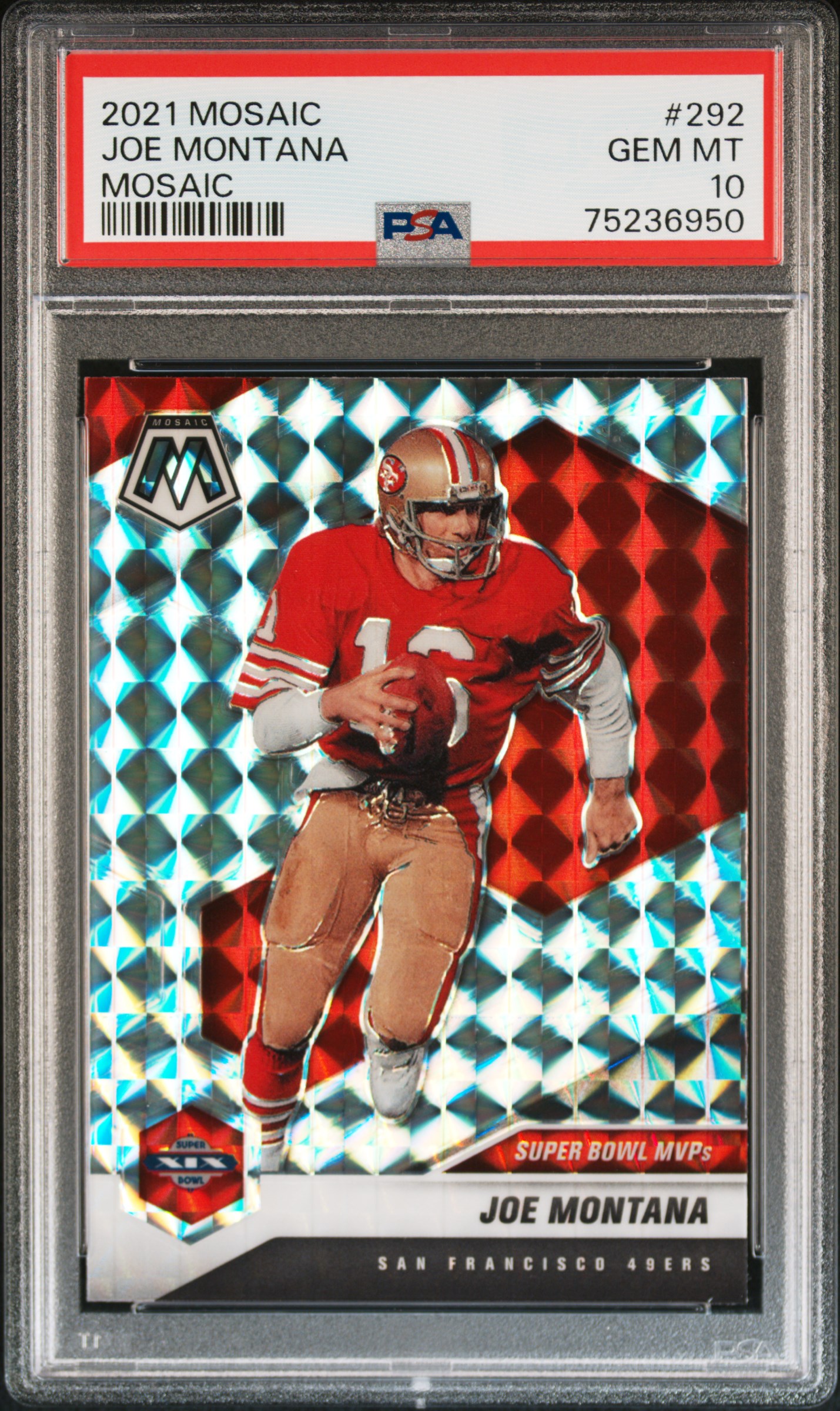 Joe Montana 2021 Panini Mosaic Silver Prizm Football Card #292 Graded PSA 10