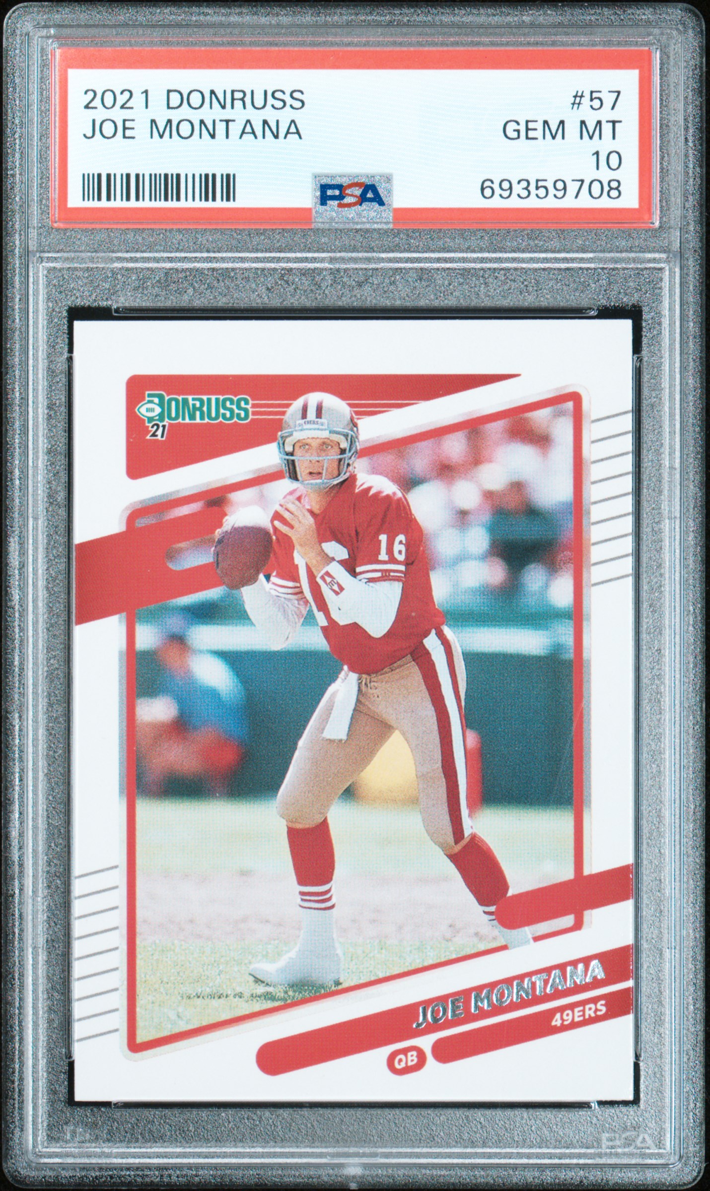 Joe Montana 2021 Panini Donruss Football Card #57 Graded PSA 10