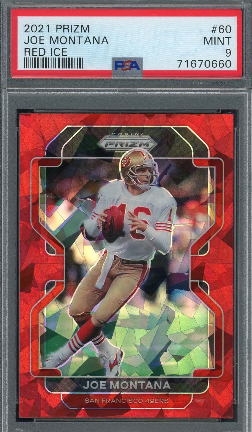 Joe Montana 2021 Panini Prizm Red Ice Football Card #60 Graded PSA 9