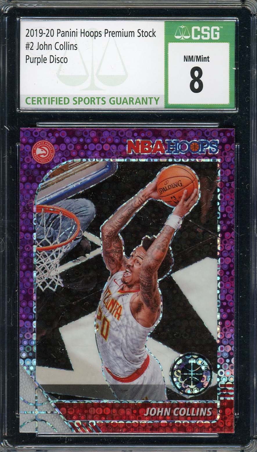 John Collins 2019-20 Panini Hoops Premium Stock Purple Disco Card #2 CSG 8