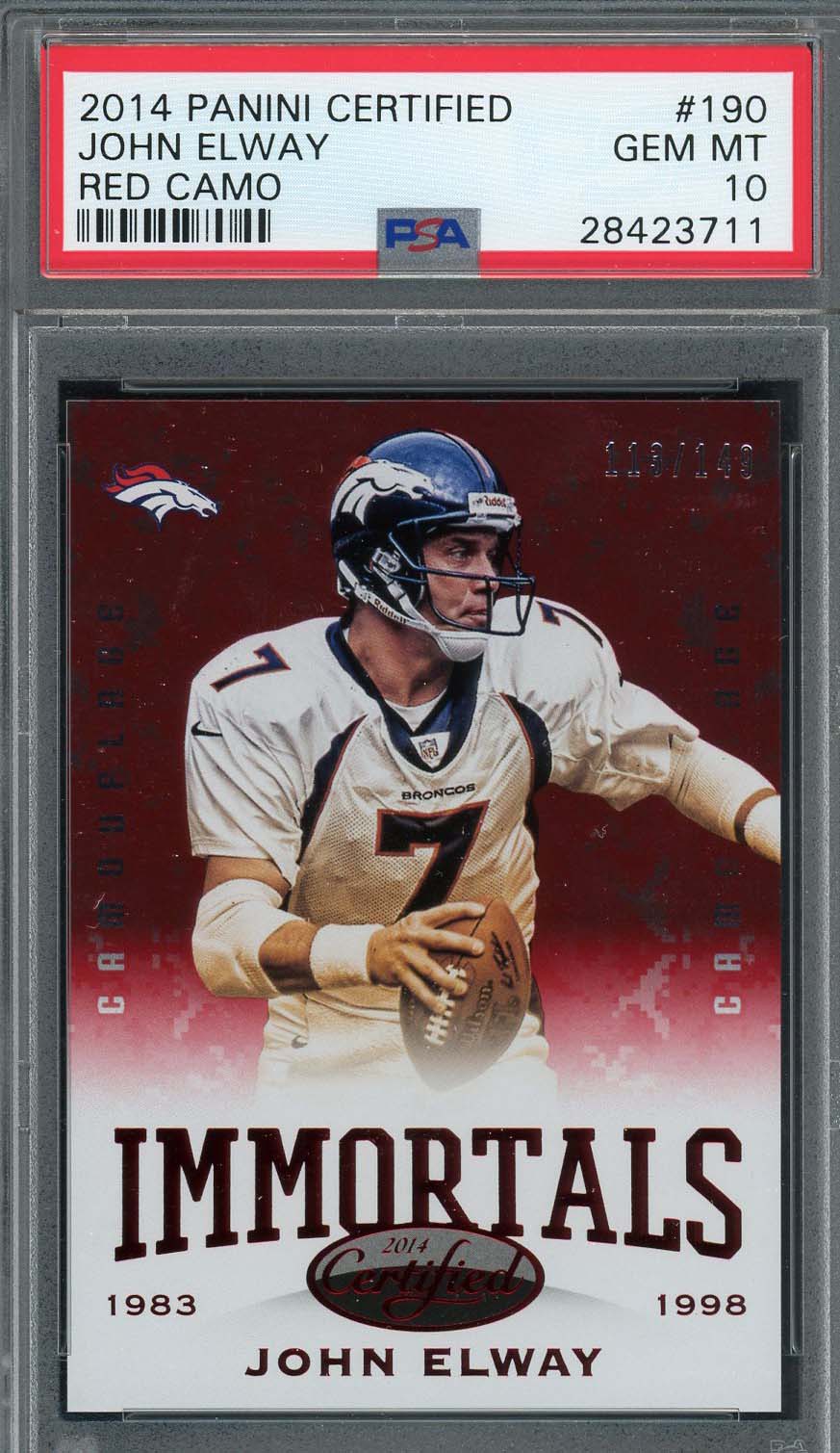John Elway 2014 Panini Certified Red Camo Football Card #190 PSA 10