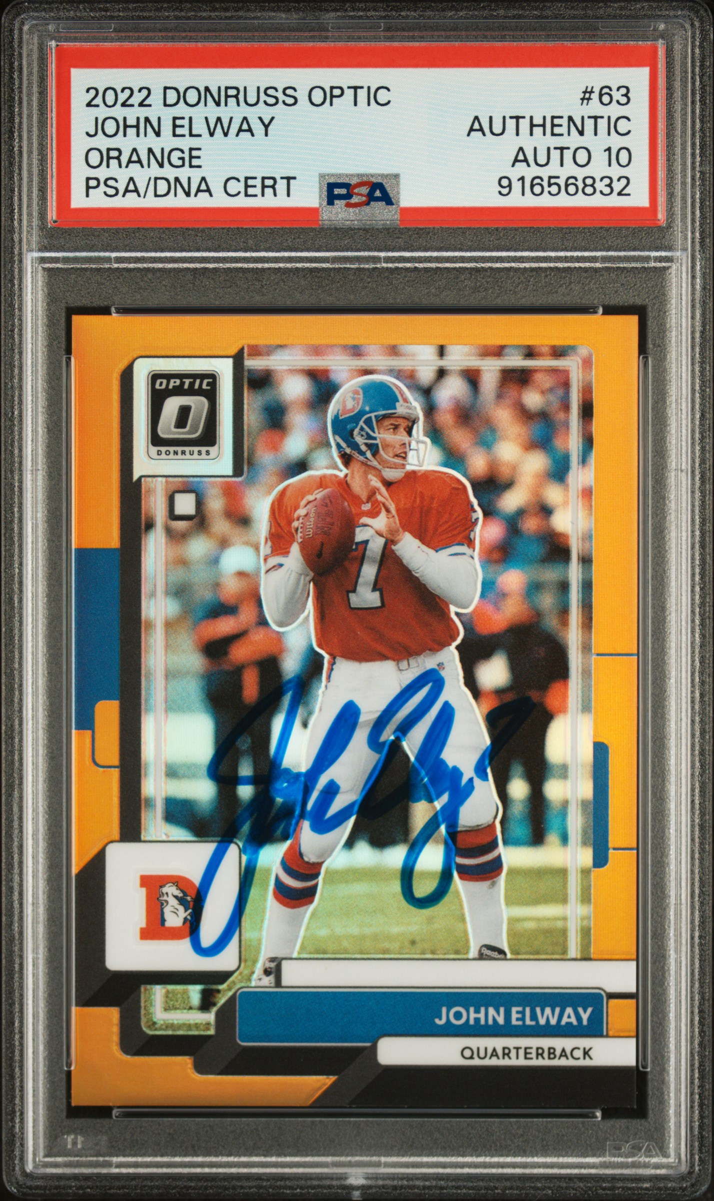 John Elway 2022 Panini Donruss Optic Orange Card #63 Auto Graded PSA 10 74/199