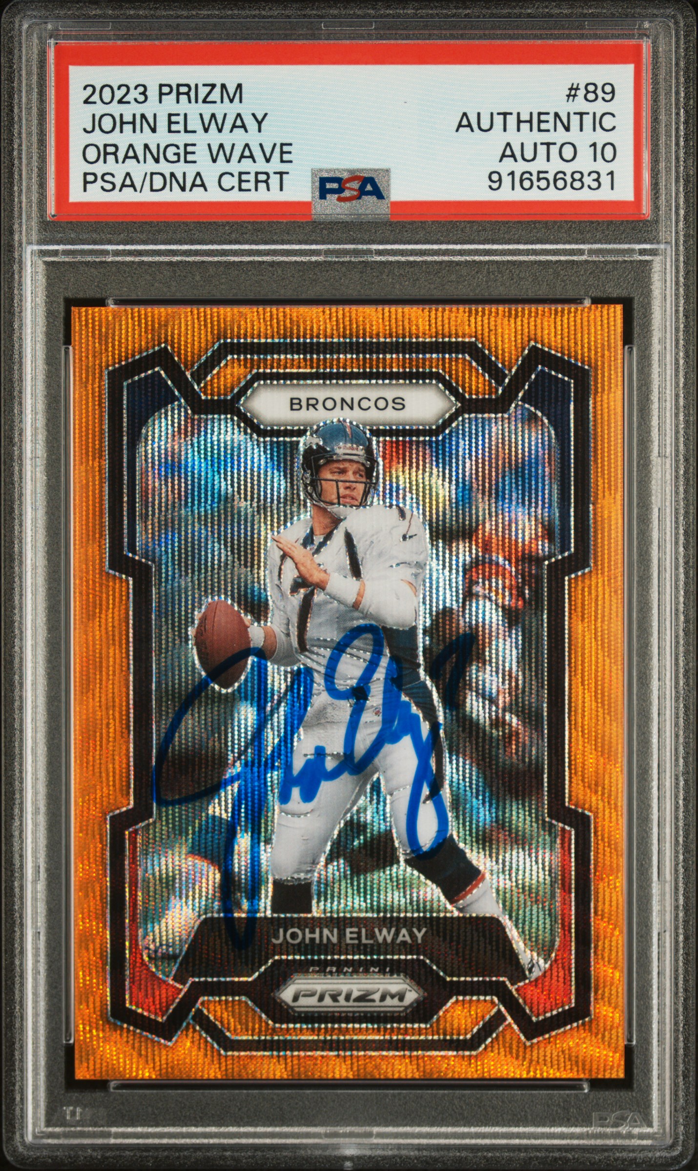 John Elway 2023 Panini Prizm Orange Wave Card #89 Auto Graded PSA 10 35/60