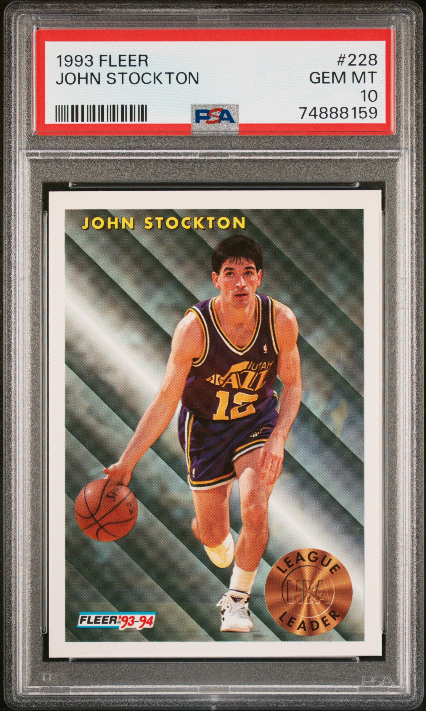 John Stockton 1993 Fleer Basketball Card #228 Graded PSA 10