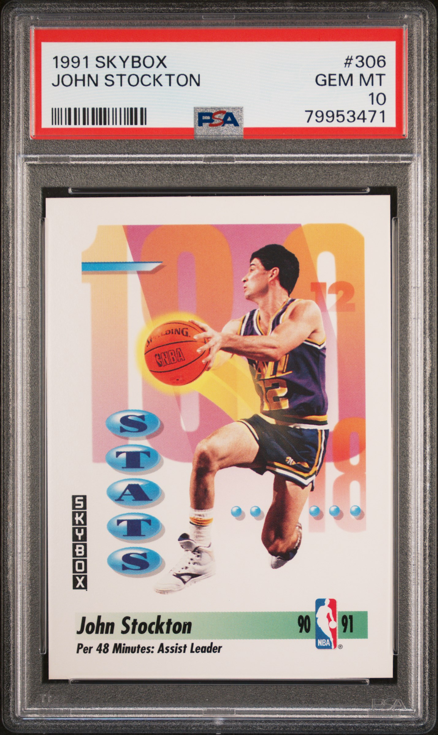 John Stockton 1991 Skybox Basketball Card #306 Graded PSA 10