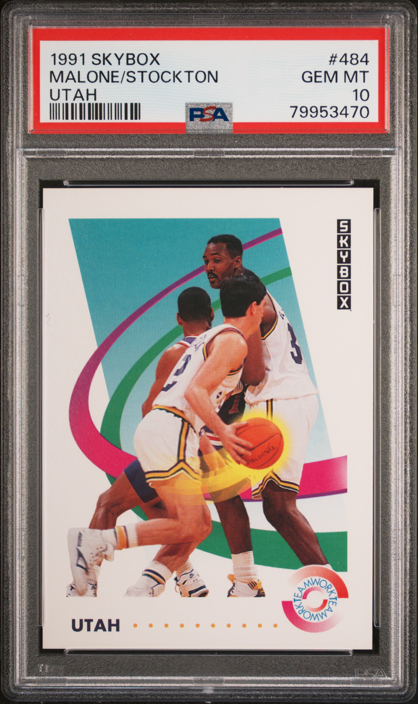 John Stockton & Karl Malone 1991 Skybox Utah Basketball Card #484 Graded PSA 10