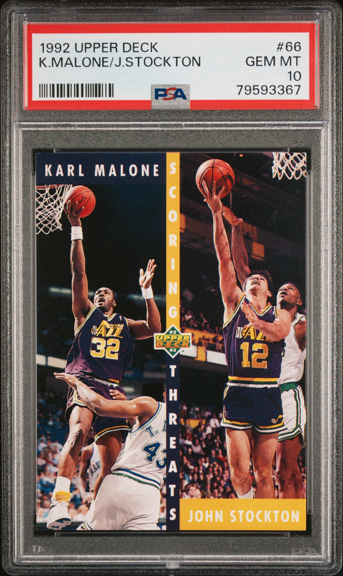 John Stockton & Karl Malone 1992 Upper Deck Basketball Card #66 Graded PSA 10