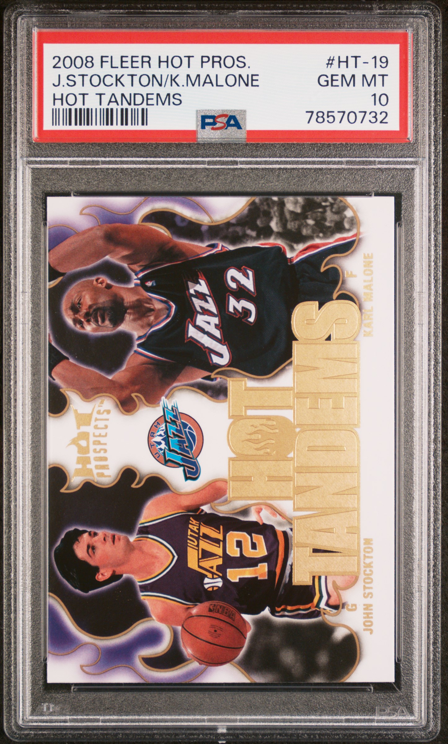 John Stockton & Karl Malone 2008 Fleer Pros Tandems Card #HT-19 Graded PSA 10