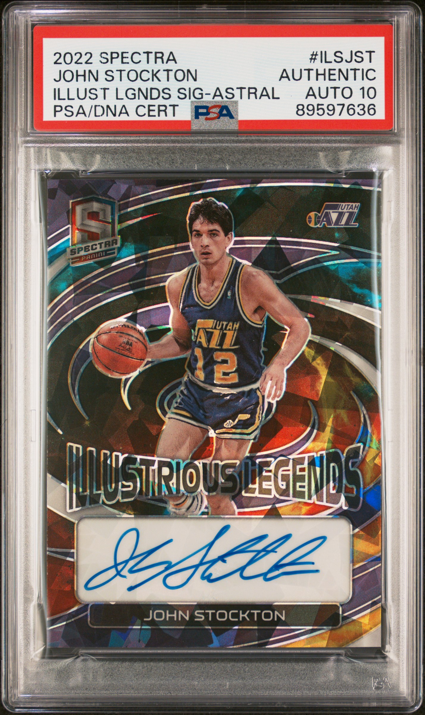 John Stockton 2022 Panini Spectra Signed Card #ILSJST Auto Graded PSA 10 33/49