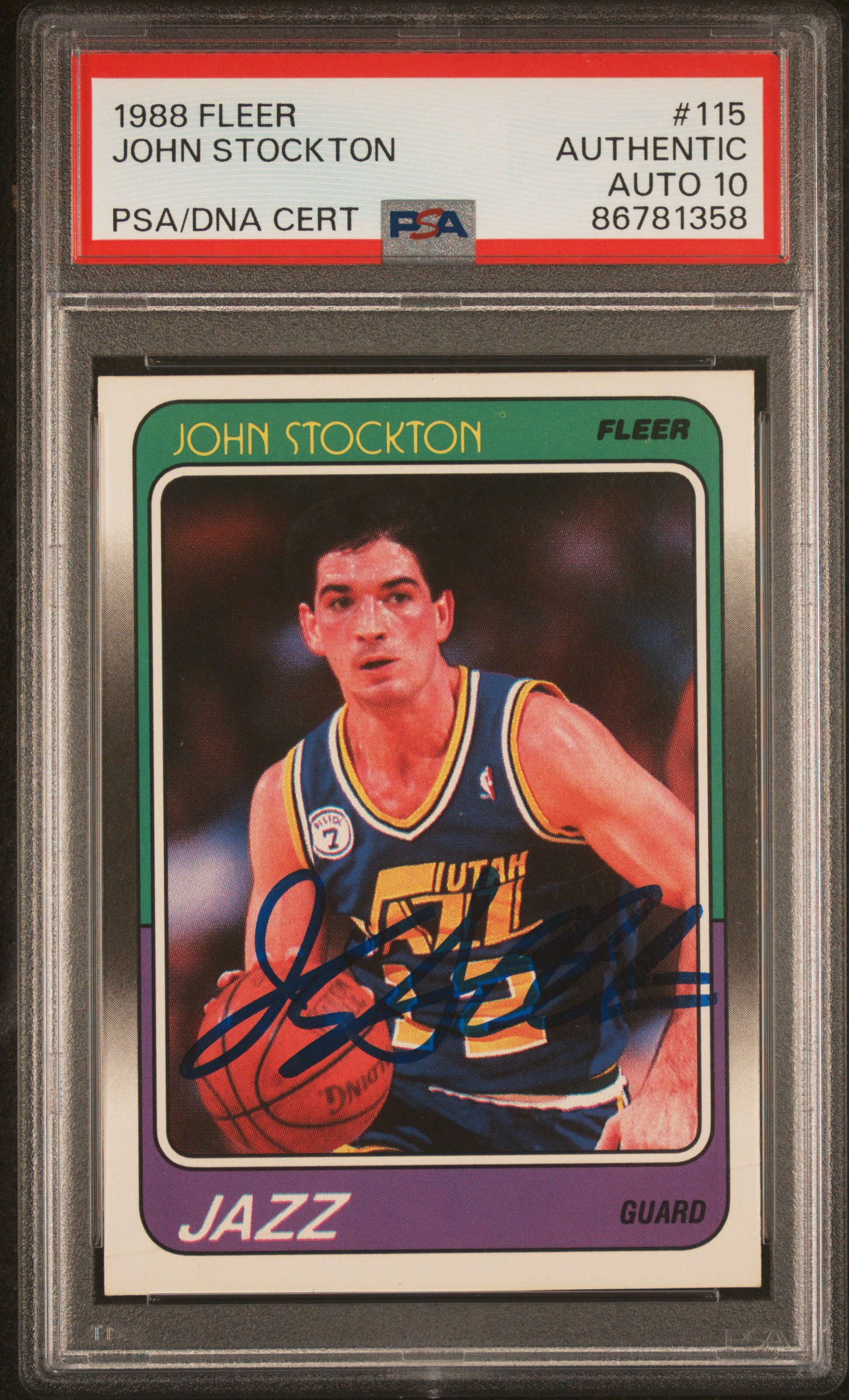 John Stockton 1988 Fleer Signed Basketball Rookie Card #115 Auto PSA 10 86781358