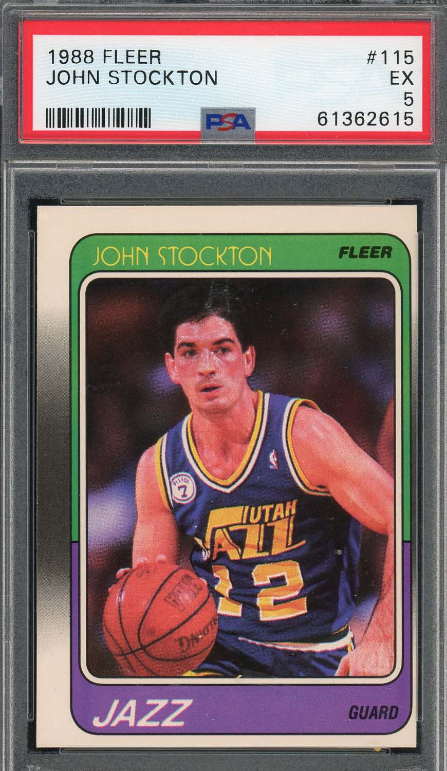 John Stockton 1988 Fleer Basketball Rookie Card RC #115 Graded PSA 5
