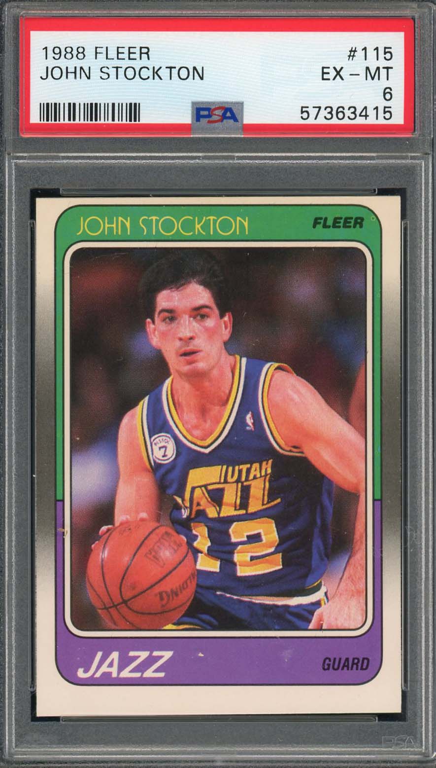John Stockton 1988 Fleer Basketball Rookie Card RC #115 Graded PSA 6