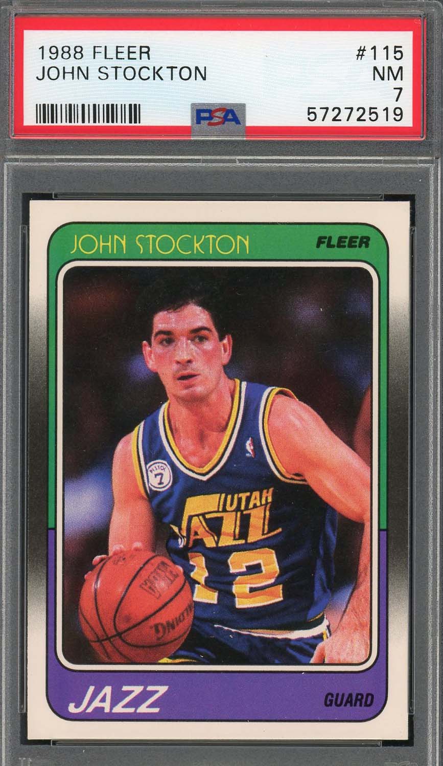 John Stockton 1988 Fleer Basketball Rookie Card RC #115 Graded PSA 7