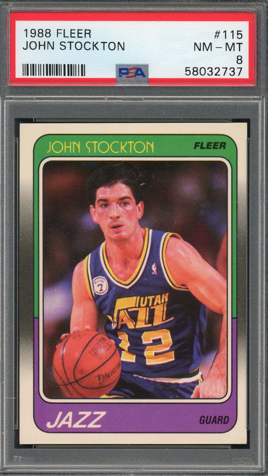 John Stockton 1988 Fleer Basketball Rookie Card RC #115 Graded PSA 8