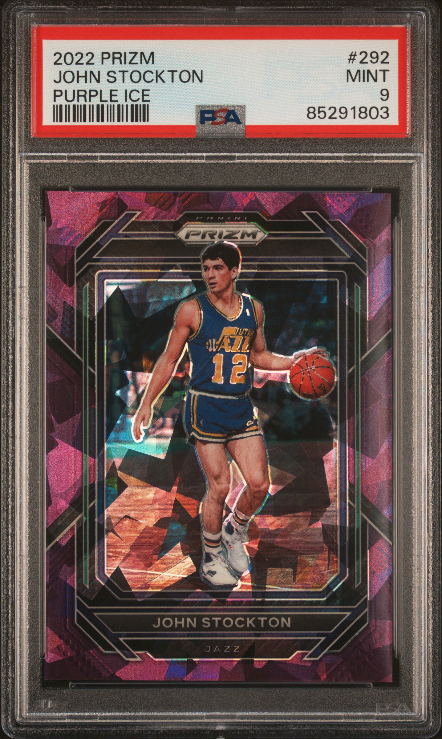 John Stockton 2022 Panini Prizm Purple Ice Basketball Card #292 PSA 9 65/149