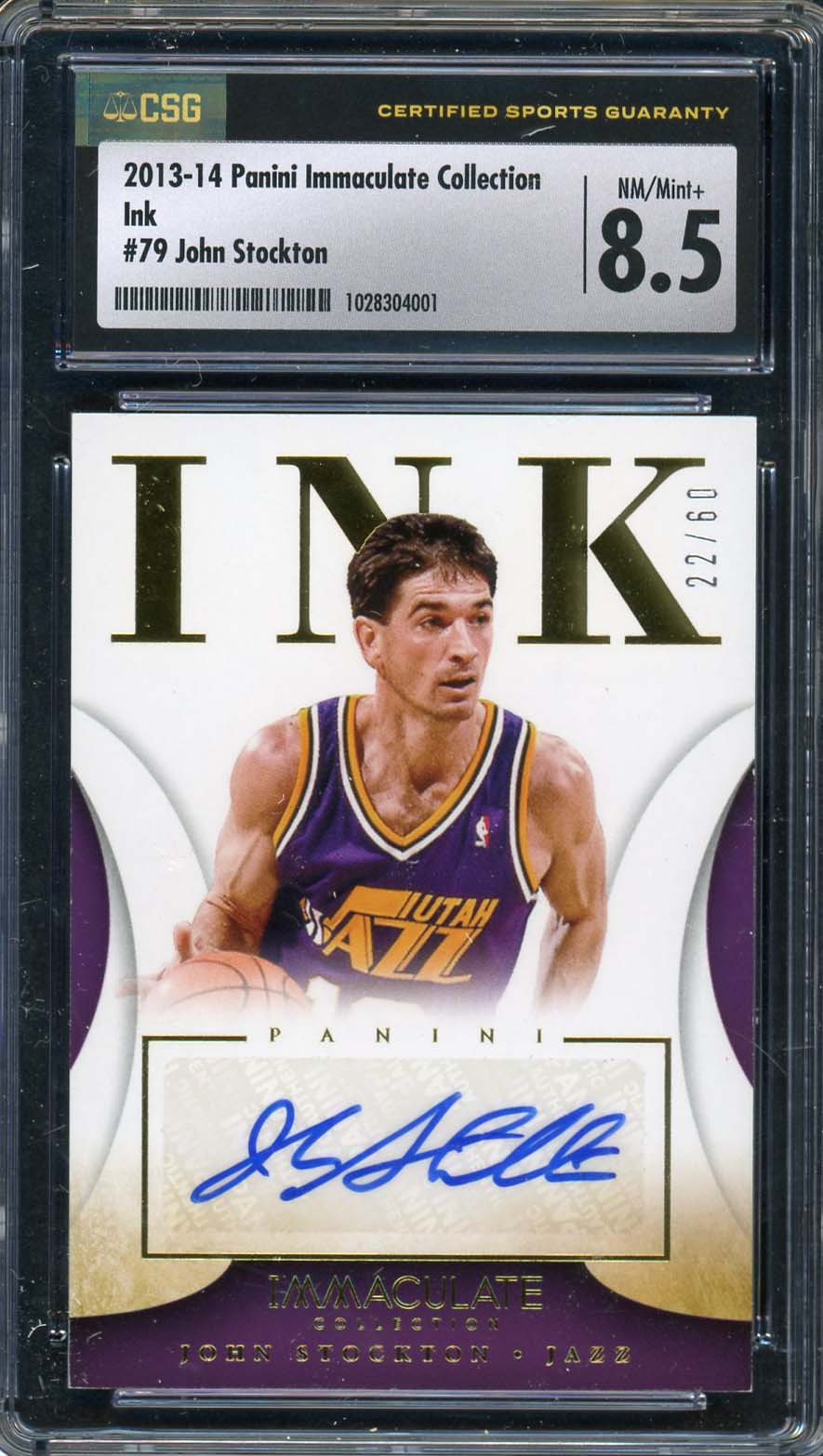 John Stockton Autographed 2013 Panini Immaculate Signed Card Auto CSG 8.5 22/60