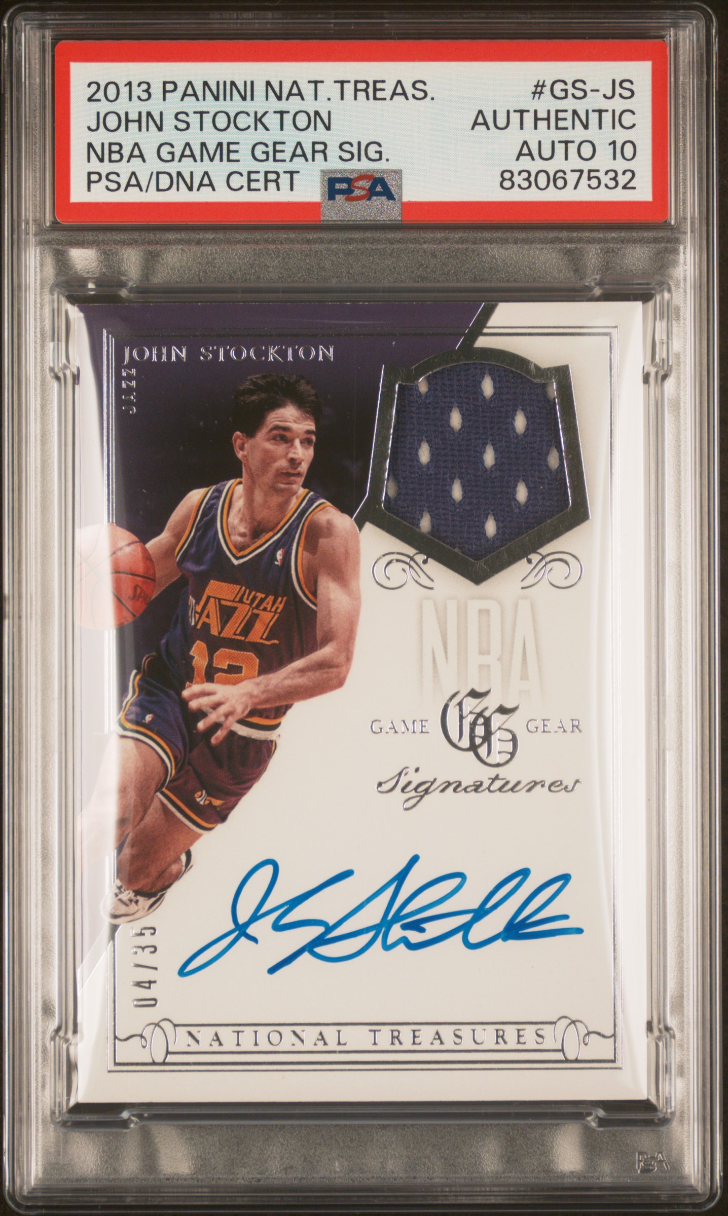 John Stockton 2013 Panini National Treasures Signed Card #GS-JS Auto PSA 10 4/35