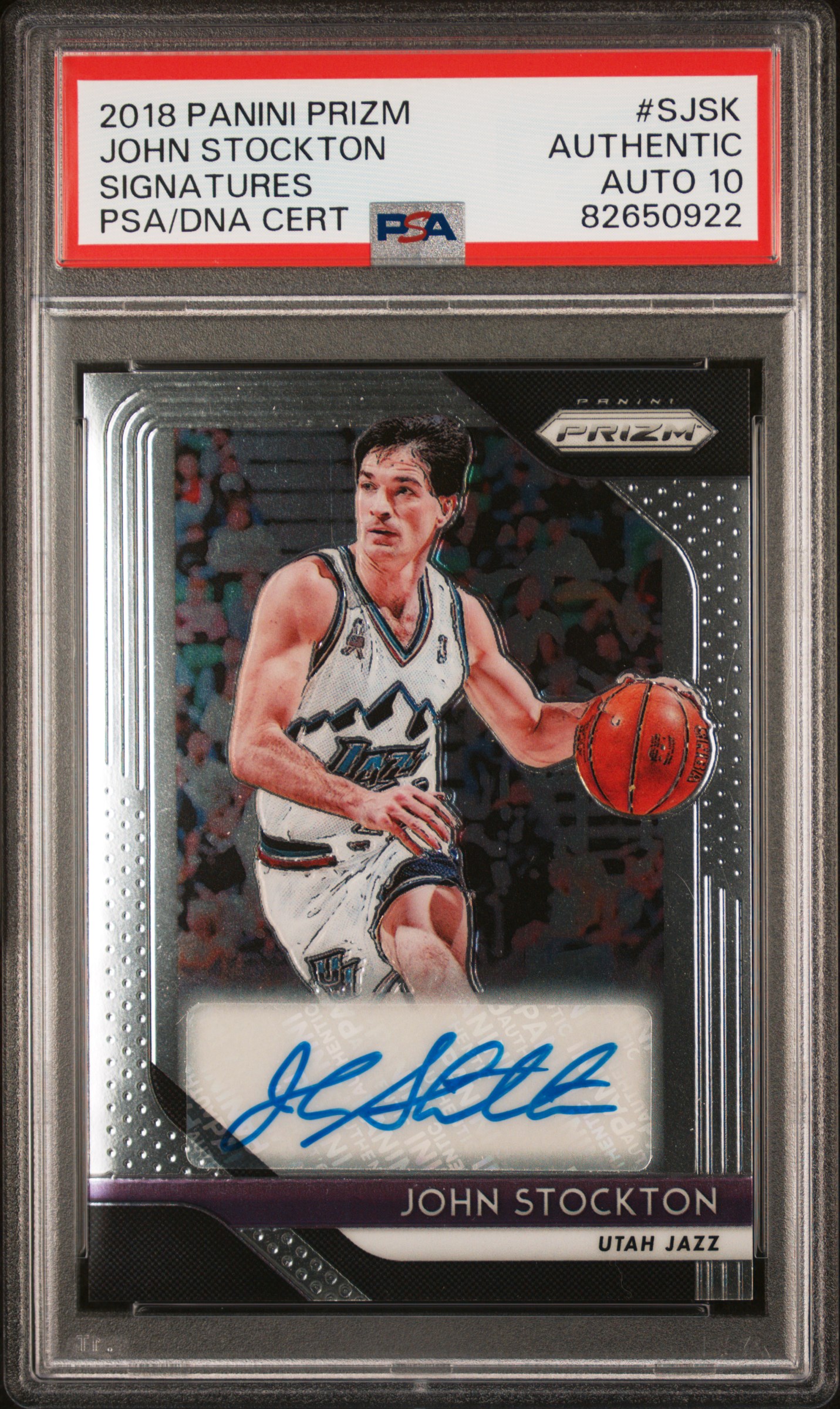 John Stockton 2018 Panini Prizm Signed Basketball Card #SJSK Auto Graded PSA 10