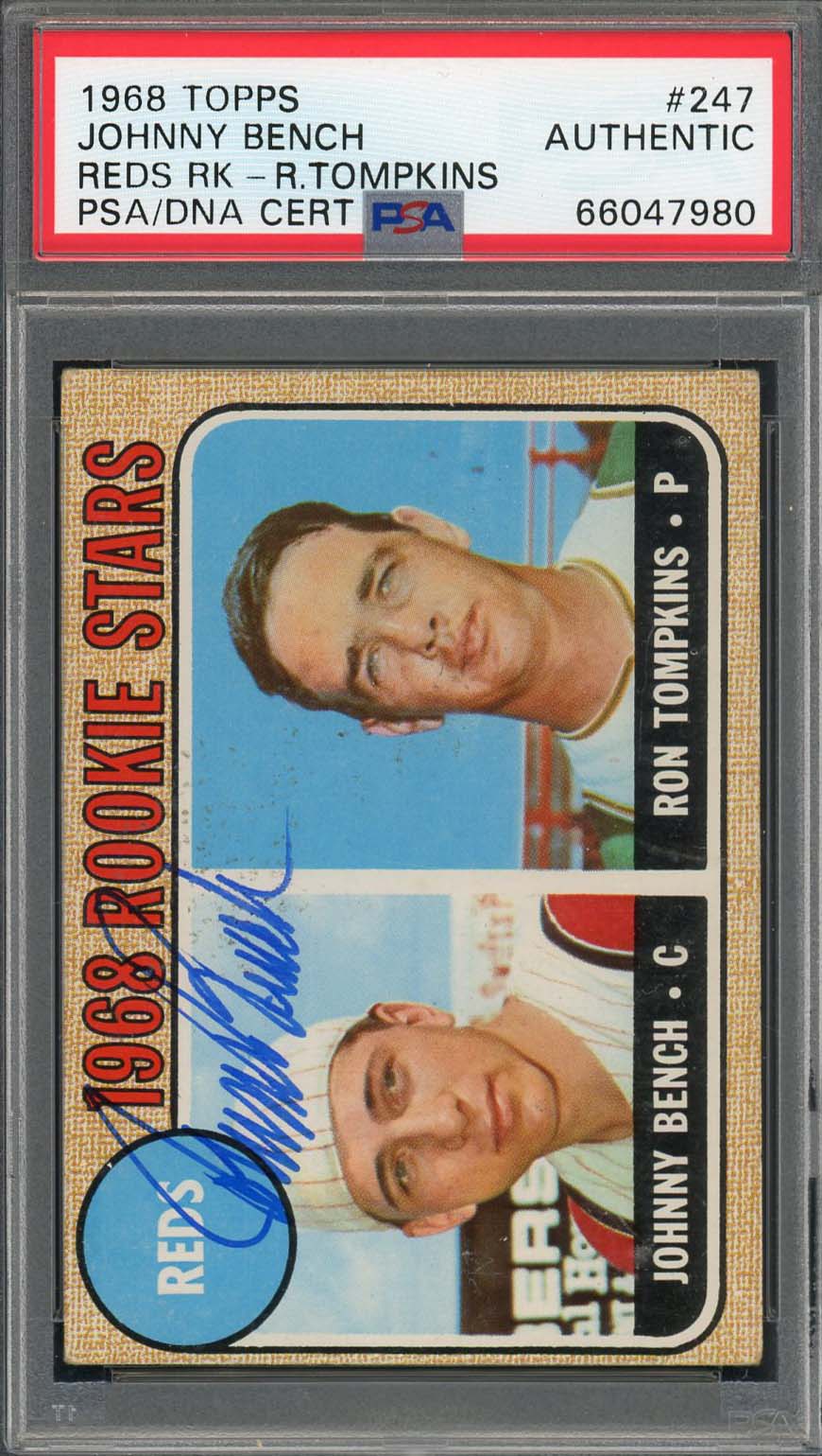 Johnny Bench Autographed 1968 Topps Signed Baseball Rookie Card #247 Auto PSA B Johnny Bench Autographed 1968 Topps Signed Baseball Rookie Card #247 Auto PSA B