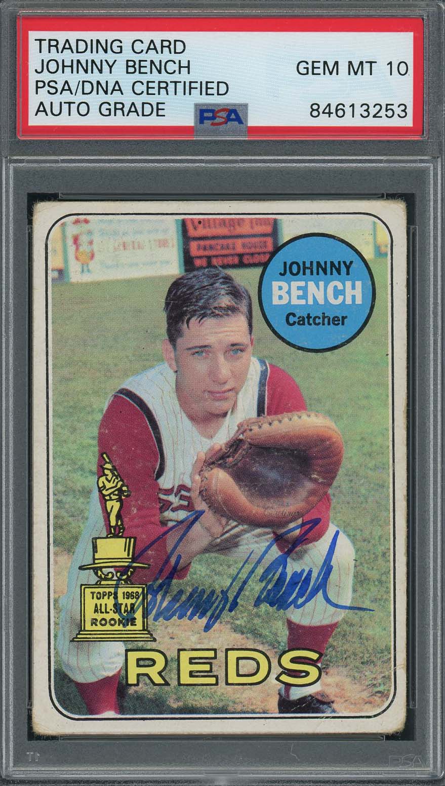 Johnny Bench Autographed 1969 Topps Signed Baseball Card #95 Graded PSA Auto 10
