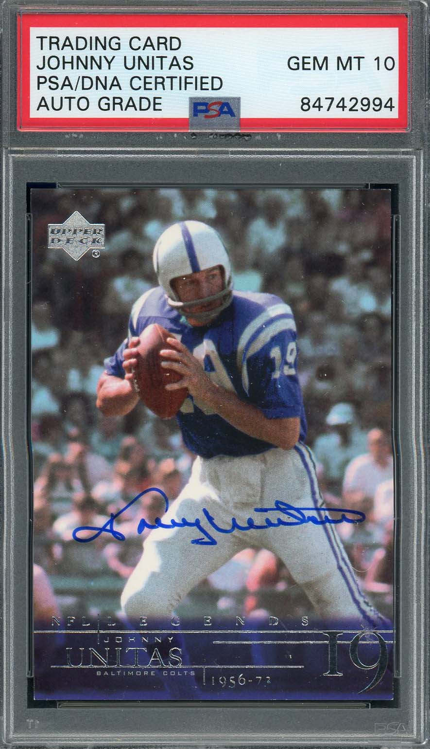 Johnny Unitas 2001 Upper Deck Signed Football Card Auto Graded PSA 10 84742994