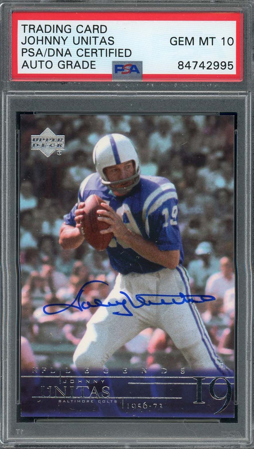 Johnny Unitas 2001 Upper Deck Signed Football Card Auto Graded PSA 10 84742995