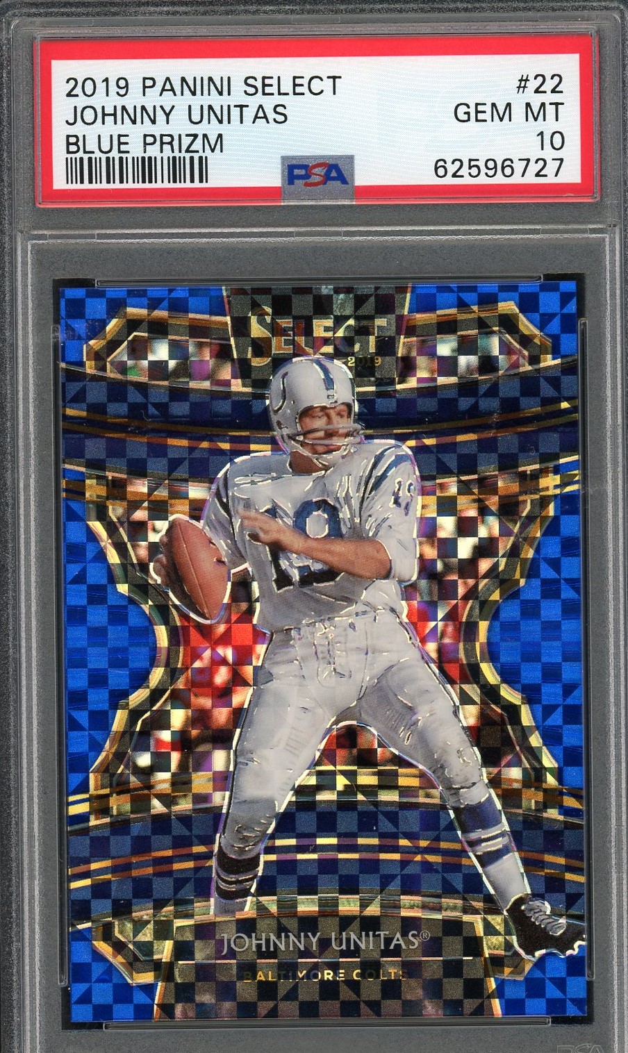 Johnny Unitas 2019 Panini Select Blue Prizm Card #22 Graded PSA 10 22/175