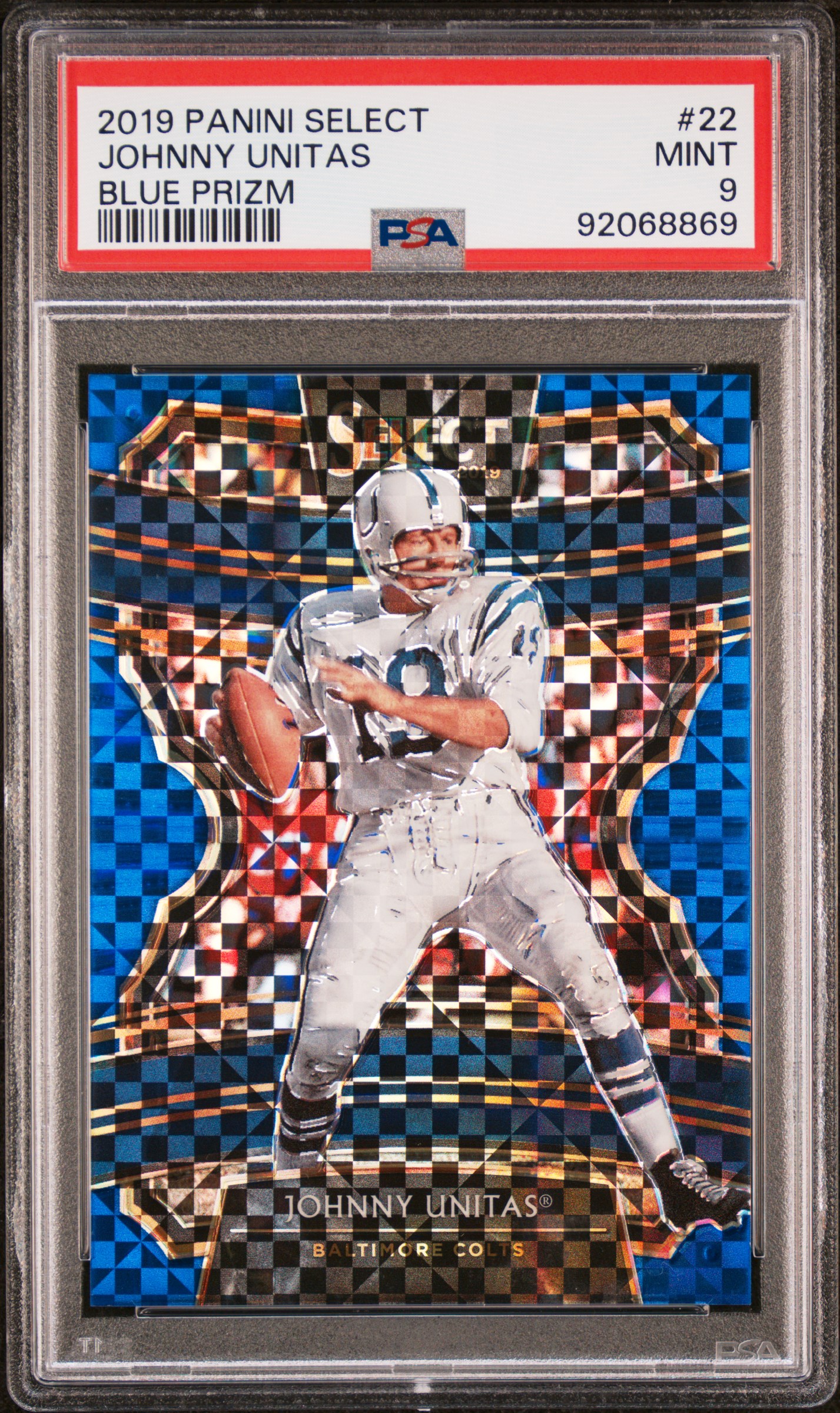 Johnny Unitas 2019 Panini Select Blue Prizm Card #22 Graded PSA 9 60/175