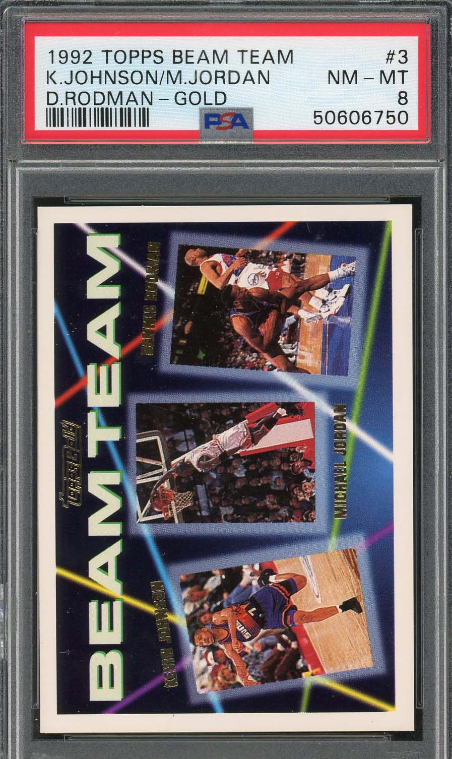 Michael Jordan Dennis Rodman 1992 Topps Beam Team Gold Card #3 Graded PSA 8 Michael Jordan Dennis Rodman 1992 Topps Beam Team Gold Card #3 Graded PSA 8