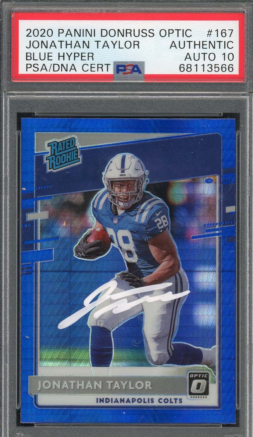 Jonathan Taylor 2020 Panini Optic Blue Hyper Rookie Card #167 Auto PSA 10 B