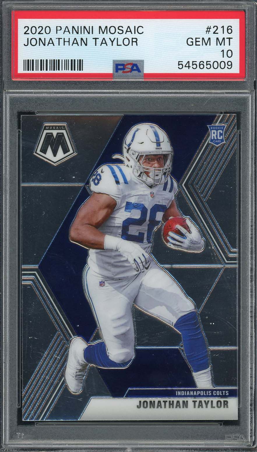 Jonathan Taylor 2020 Panini Mosaic Rookie Card #216 Graded PSA 10