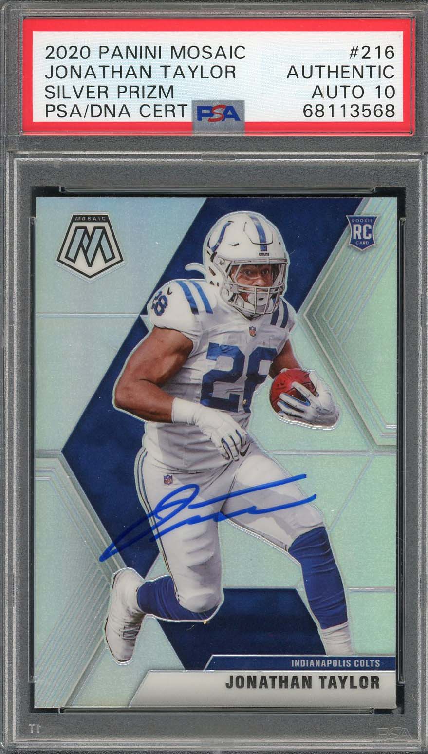 Jonathan Taylor 2020 Panini Mosaic Silver Prizm Rookie Card #216 Auto PSA 10