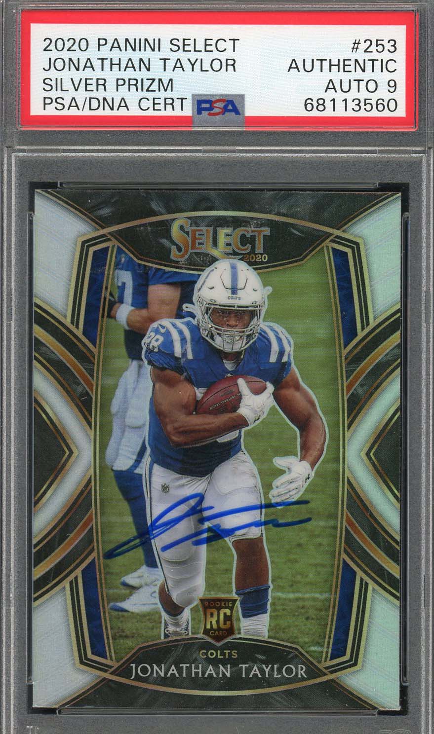Jonathan Taylor 2020 Panini Select Silver Prizm Rookie Card #253 Auto PSA 9