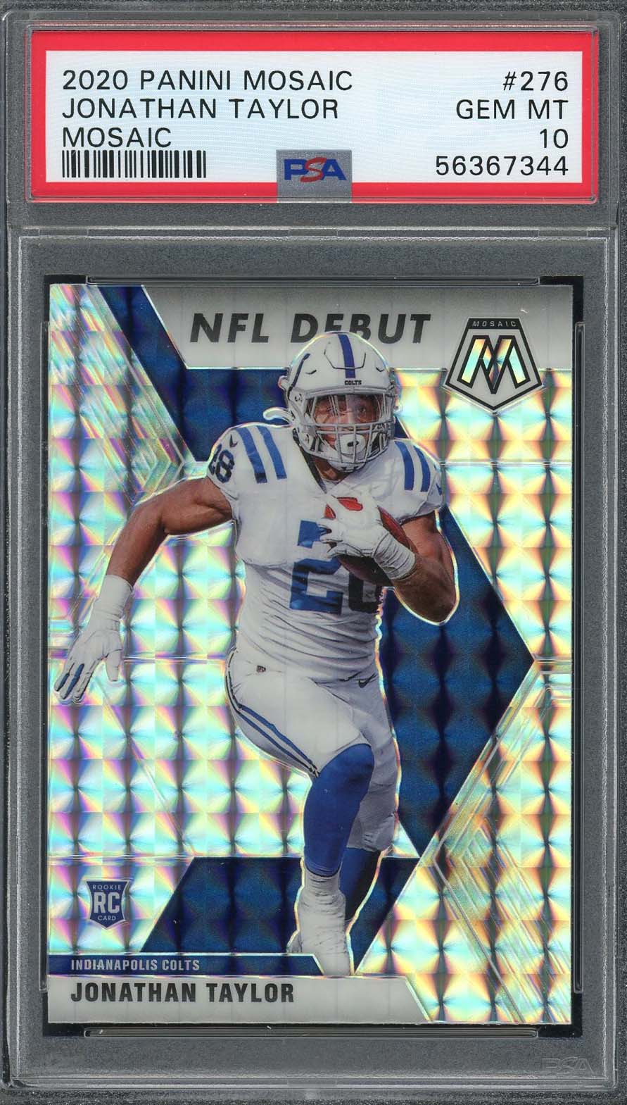 Jonathan Taylor 2020 Panini Mosaic Silver Prizm Rookie Card #SP276 Graded PSA 10