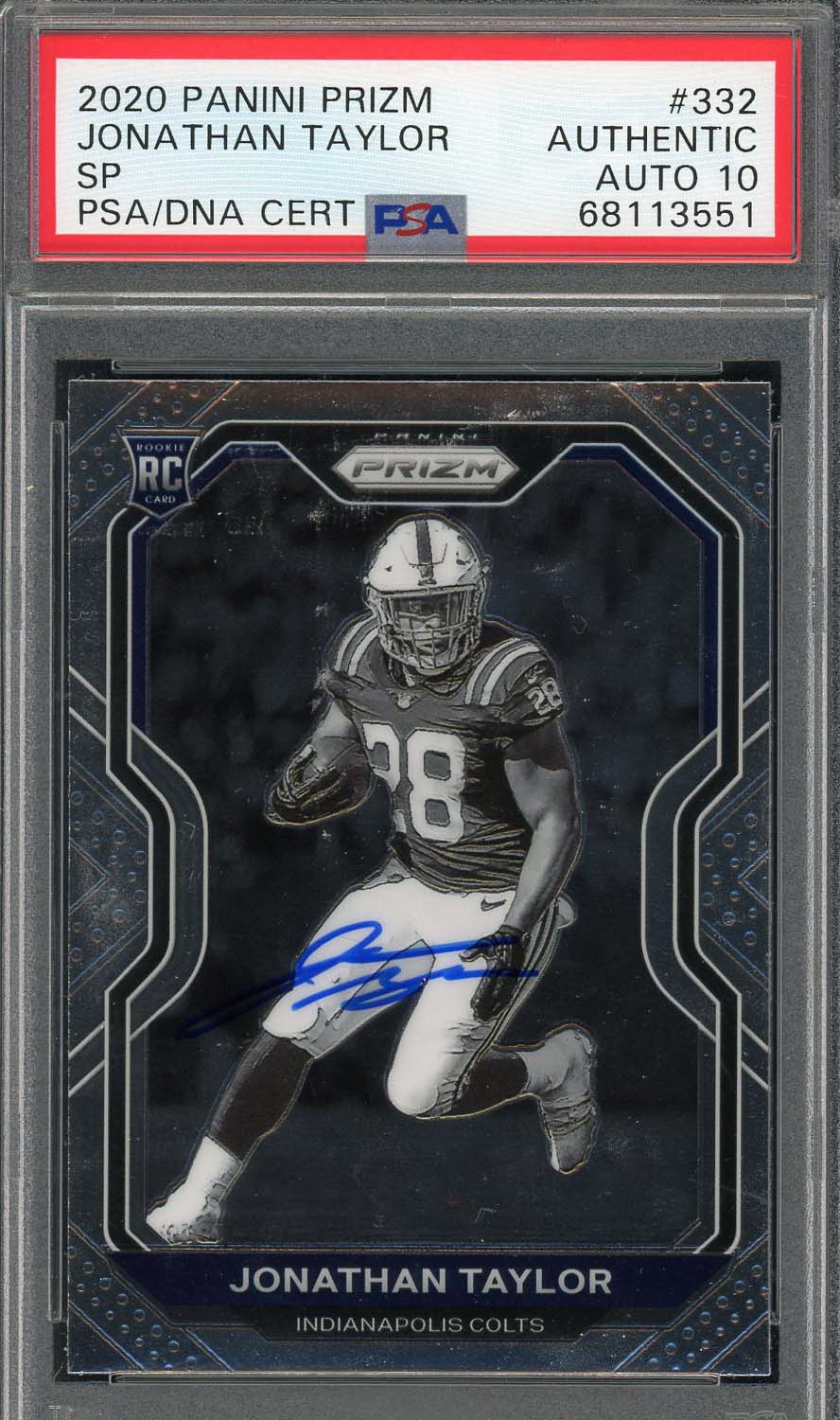 Jonathan Taylor 2020 Panini Prizm SP Signed Rookie Card #332 Auto PSA 10 B