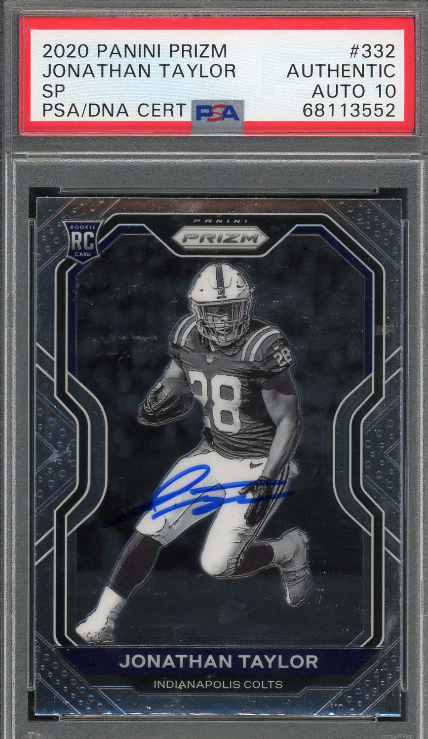 Jonathan Taylor 2020 Panini Prizm SP Signed Rookie Card #332 Auto PSA 10 A