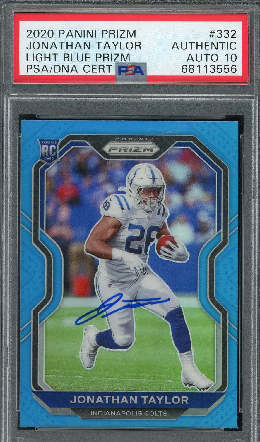 Jonathan Taylor 2020 Panini Light Blue Prizm Signed Rookie Card #332 Auto PSA 10