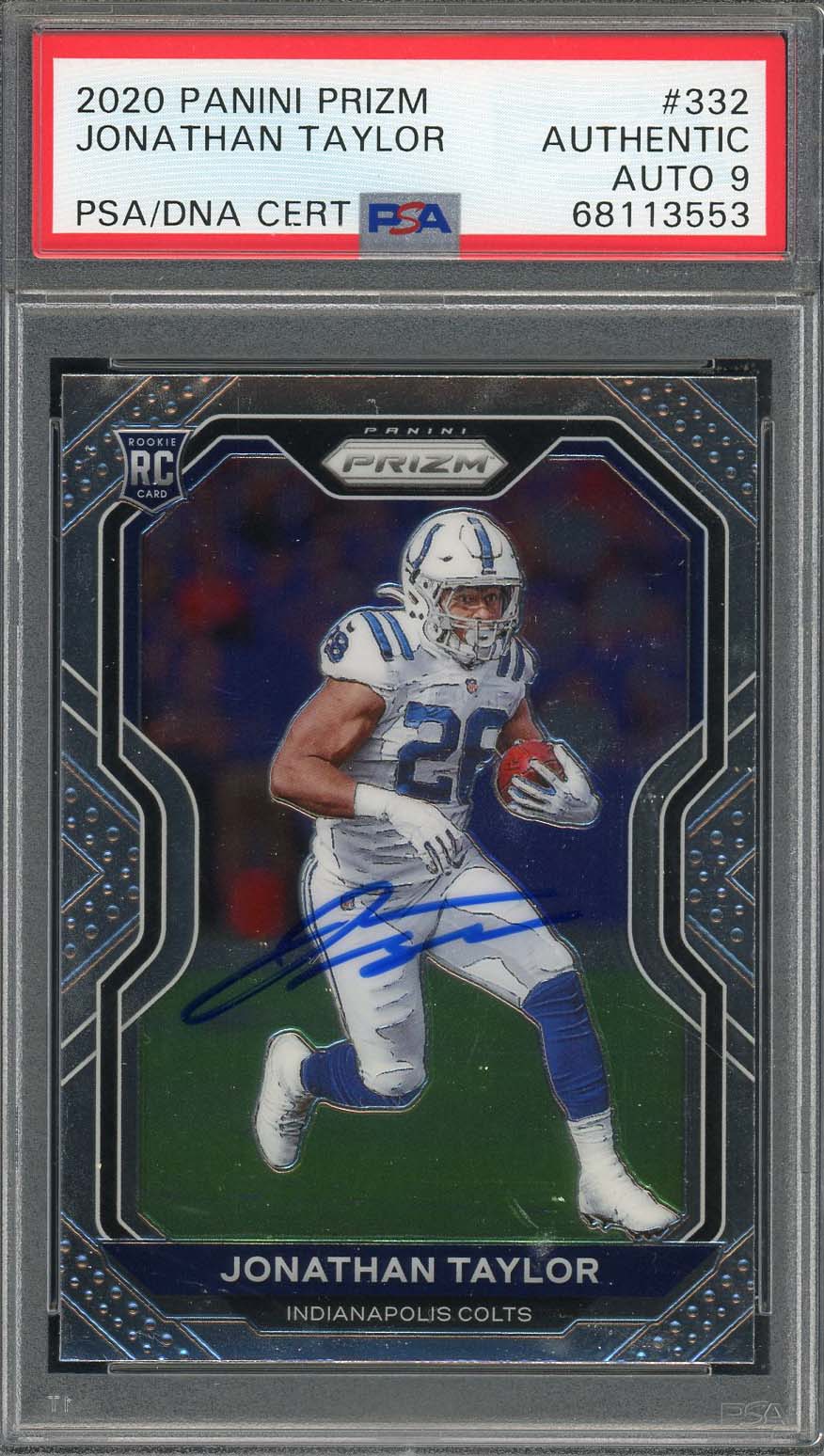 Jonathan Taylor 2020 Panini Prizm Signed Rookie Card #332 Auto Graded PSA 9